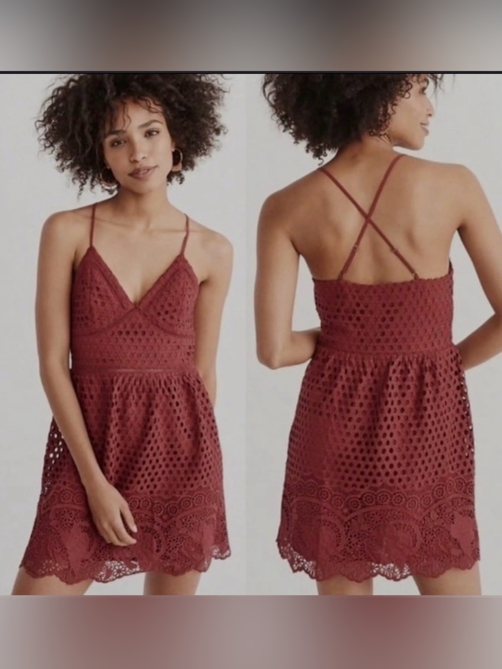 Abercrombie & Fitch Rust Terracotta Eyelet Lace Mini Dress Size M